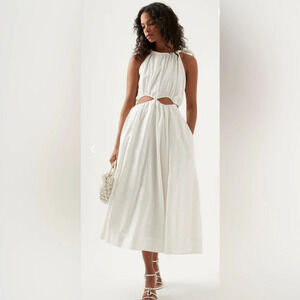 Aje Revolve Henriette Tie-Neck Halter Cut-Out Waist‎ Midi Dress Small Ivory
